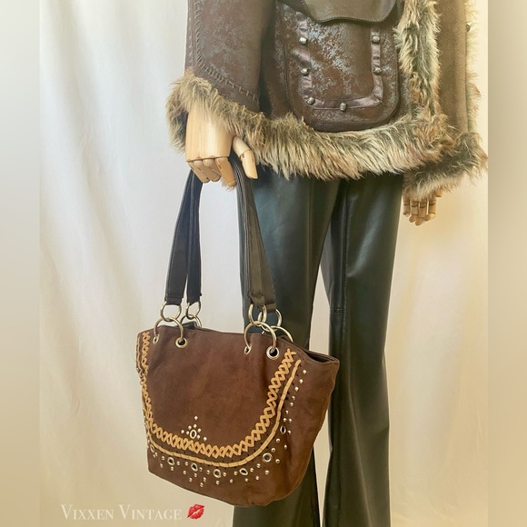 Y2K Leather Grommet Bag